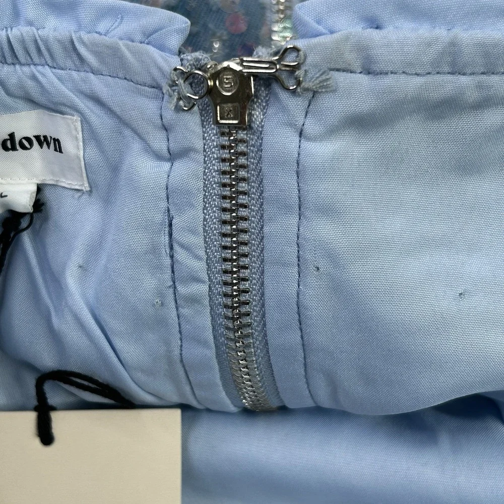 Superdown Claudia Sequin Denim Dress Mini Light Blue Strapless Womens L READ New - Picture 13 of 14